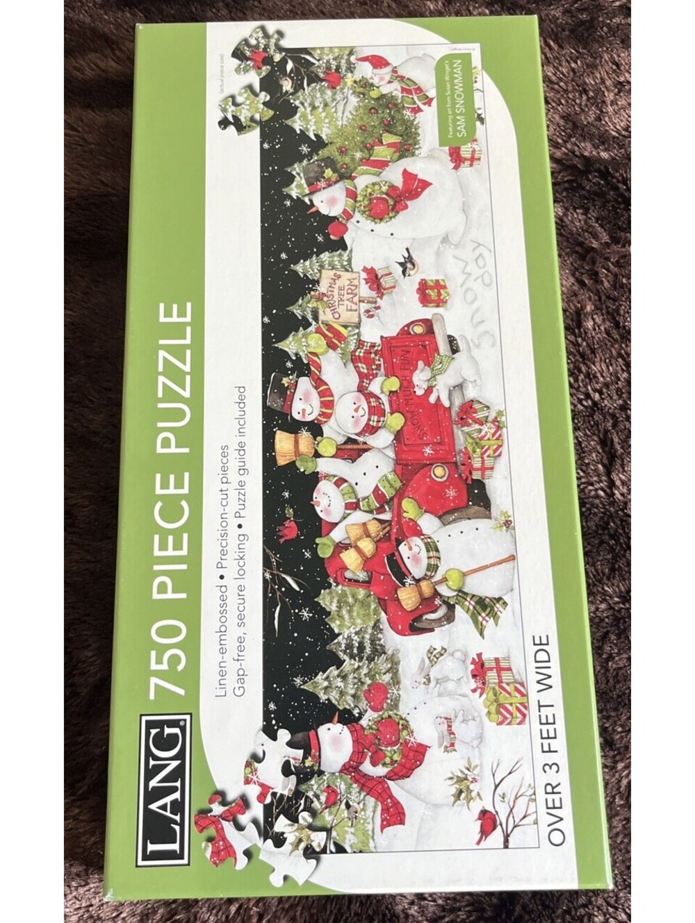 COZY WINTER FOLK ART! LANG Sam Snowman Snow Day 750 Piece Panoramic Puzzle